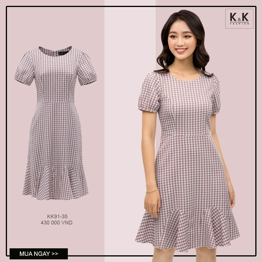 Đầm đuôi cá họa tiết caro KK91-35