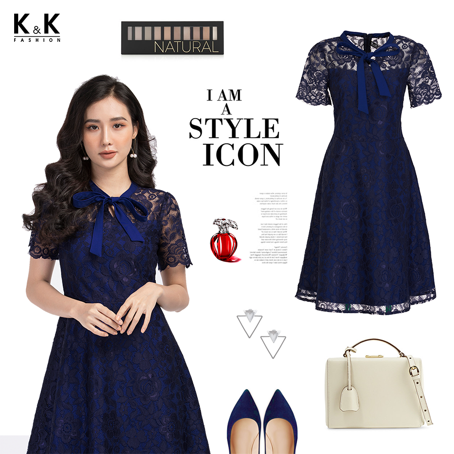 Đầm ren xòe phối nơ KK86-29