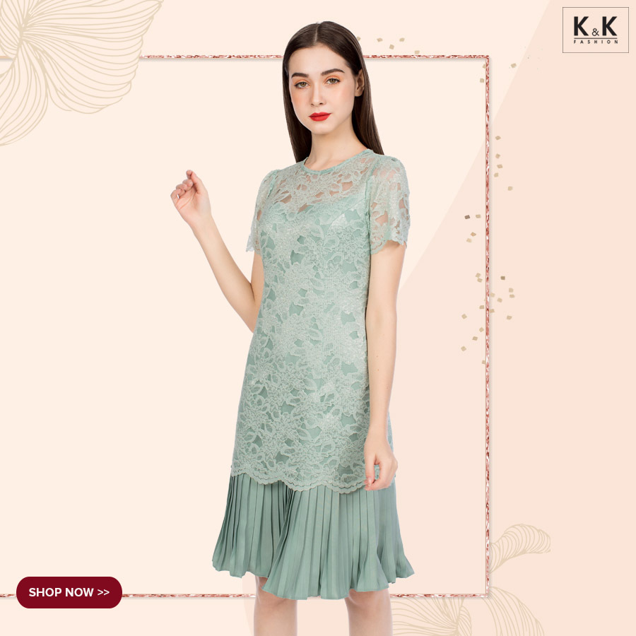 Đầm ren dự tiệc phối xếp ly KK94-01