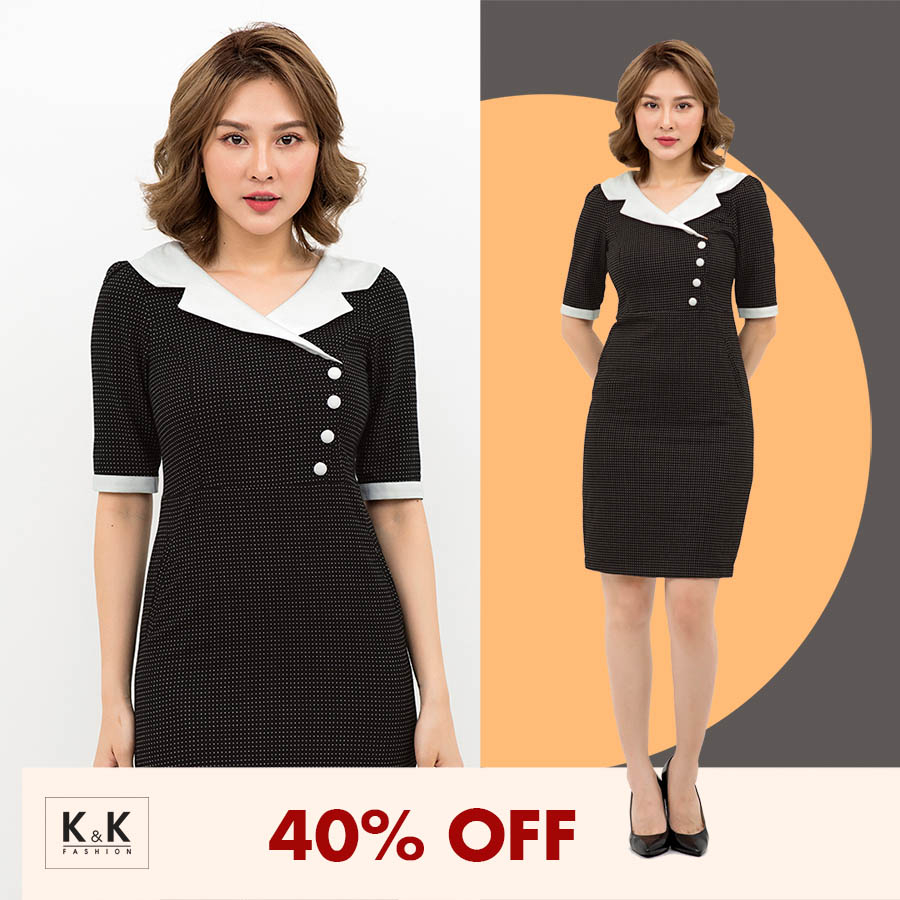 Đầm chữ A chấm bi cổ đan-tông KK90-30