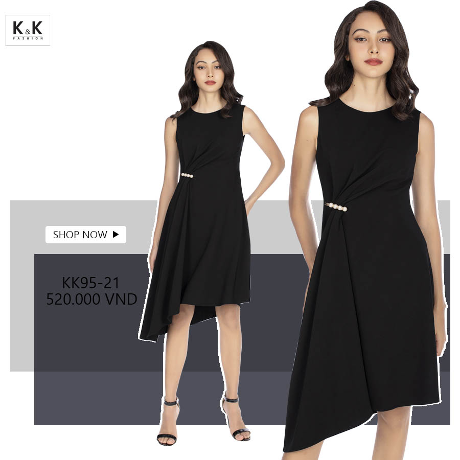Đầm sát nách màu đen phối ngọc trai KK95-21