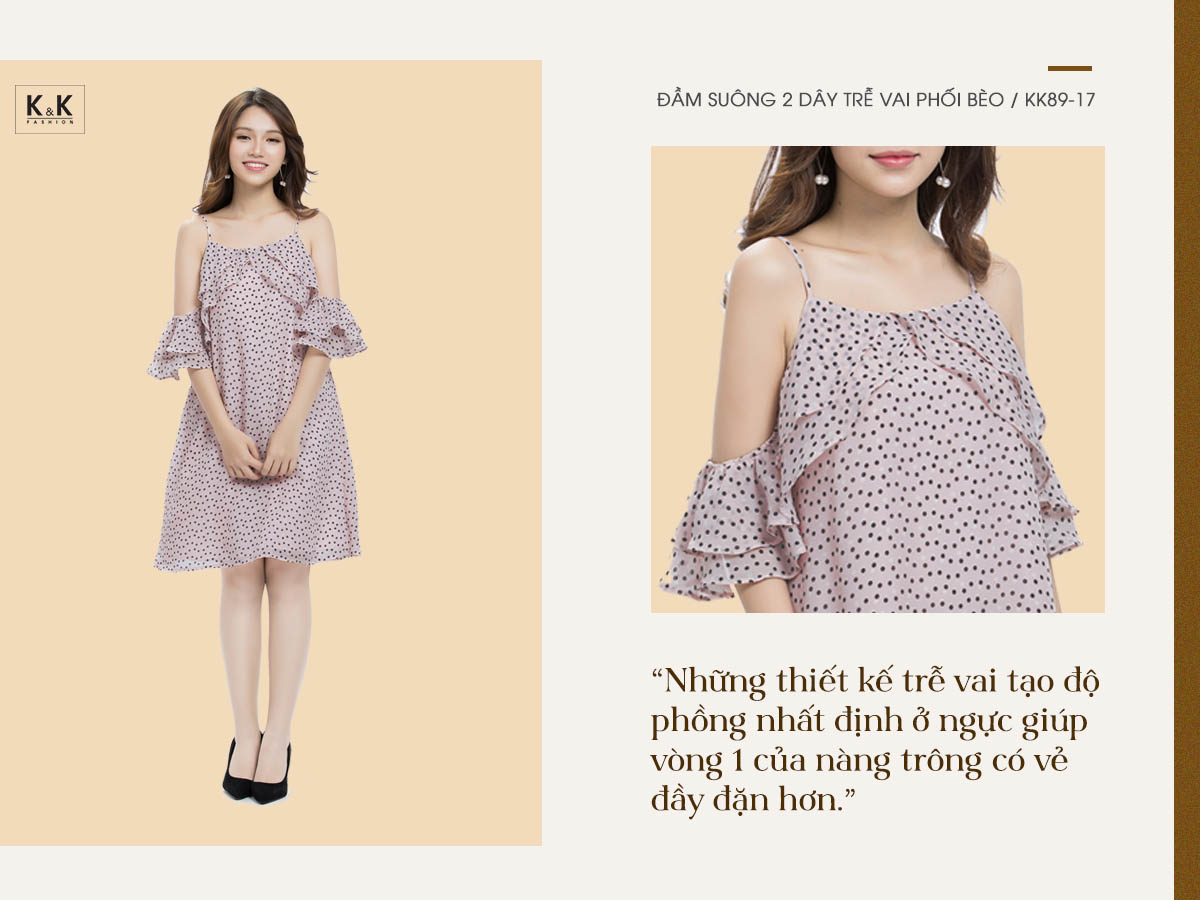Đầm suông 2 dây rớt vai phối bèo KK89-17