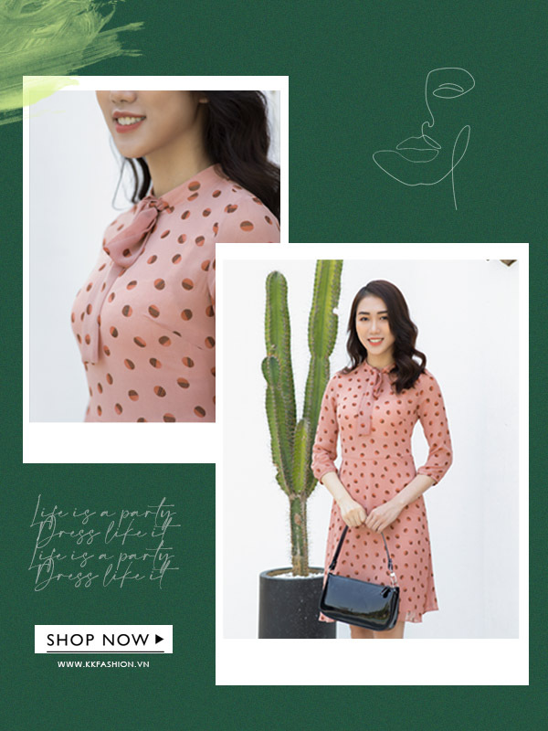 Đầm xòe tay lửng cổ phối nơ KK95-25