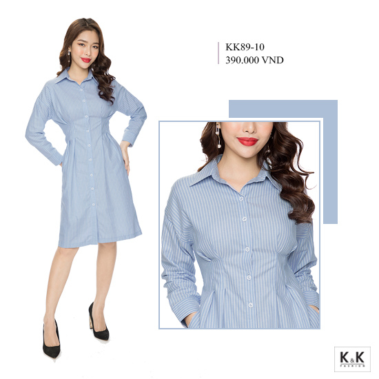 Đầm sơ mi kẻ sọc dáng chữ A  KK89-10
