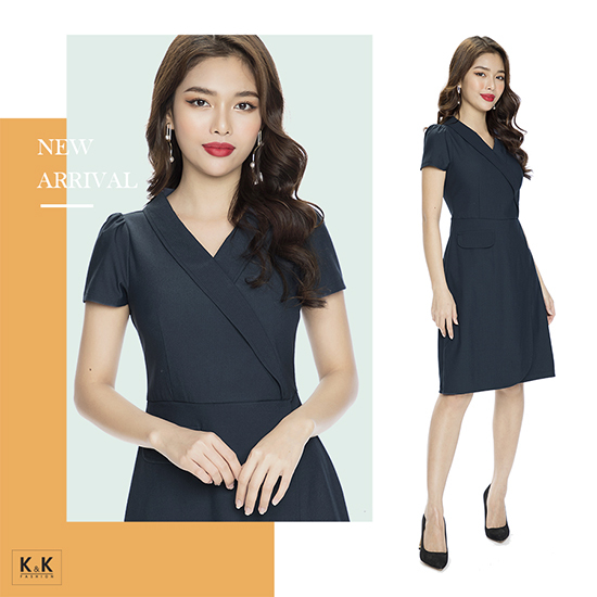 Đầm chữ A đắp tùng chéo cổ đan-tông KK87-27