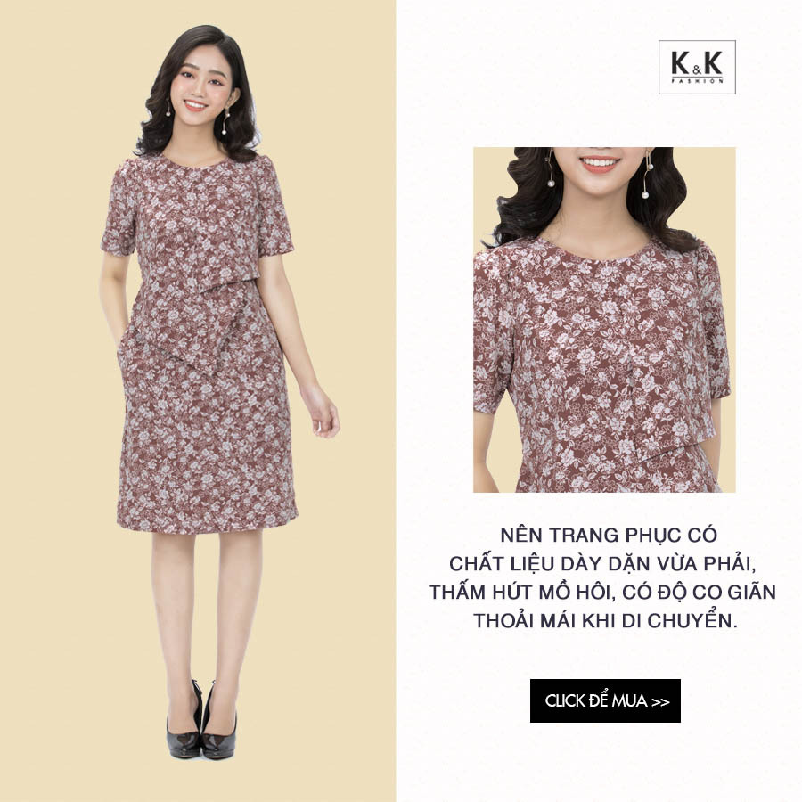 Đầm chữ A tay ngắn họa tiết hoa KK90-27