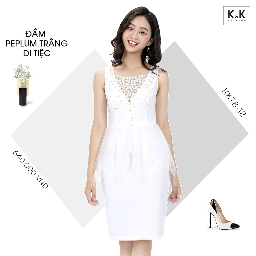Đầm peplum trắng đi tiệc KK78-12