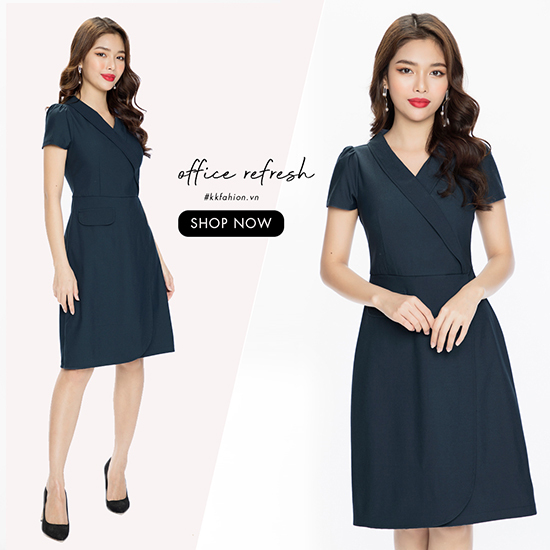 Đầm chữ A đắp tùng chéo cổ đan tông KK87-27