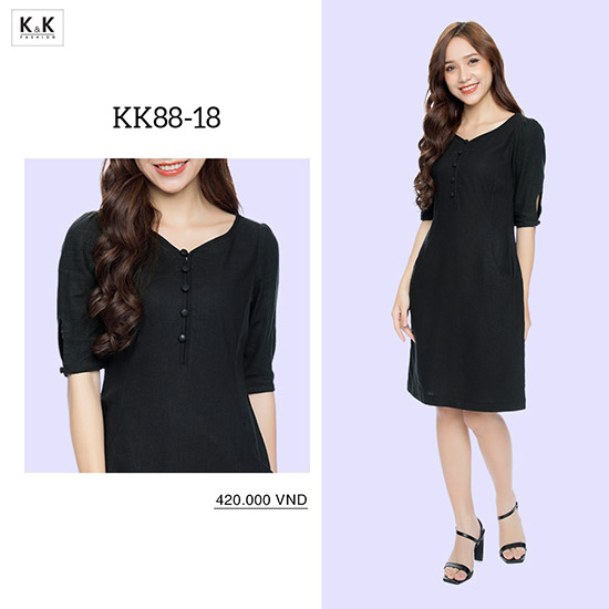 Đầm suông phối nút tay cut-out KK88-18