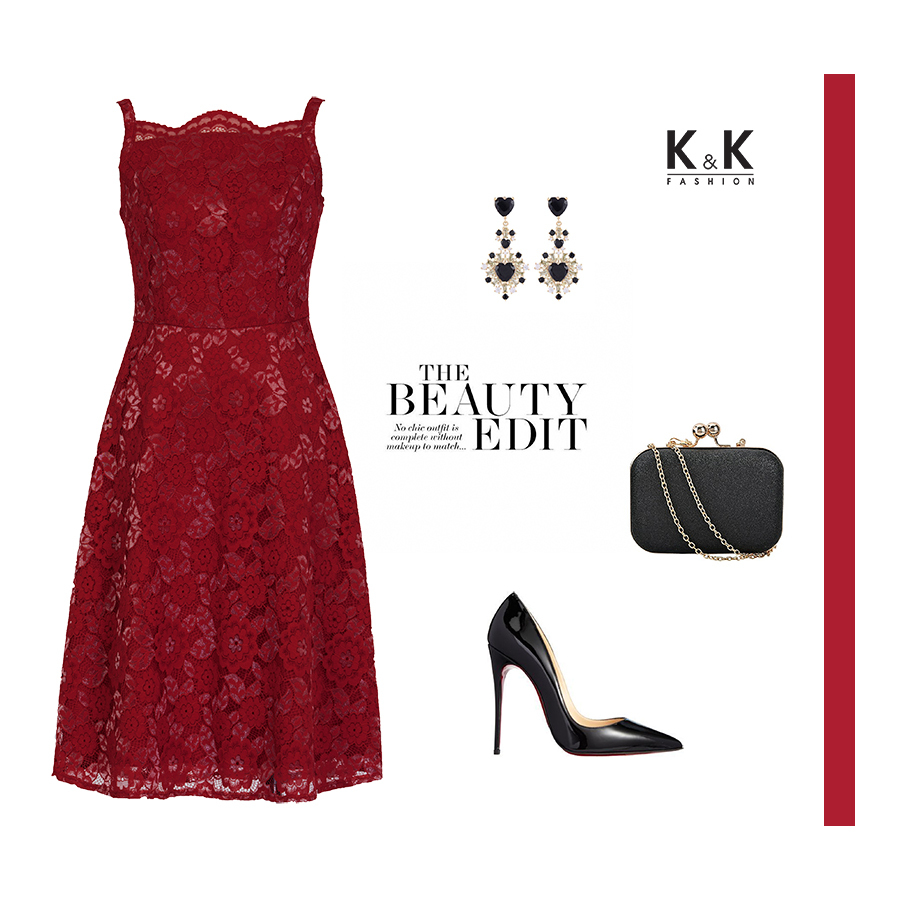 Đầm ren đỏ xòe hai dây kk87-11