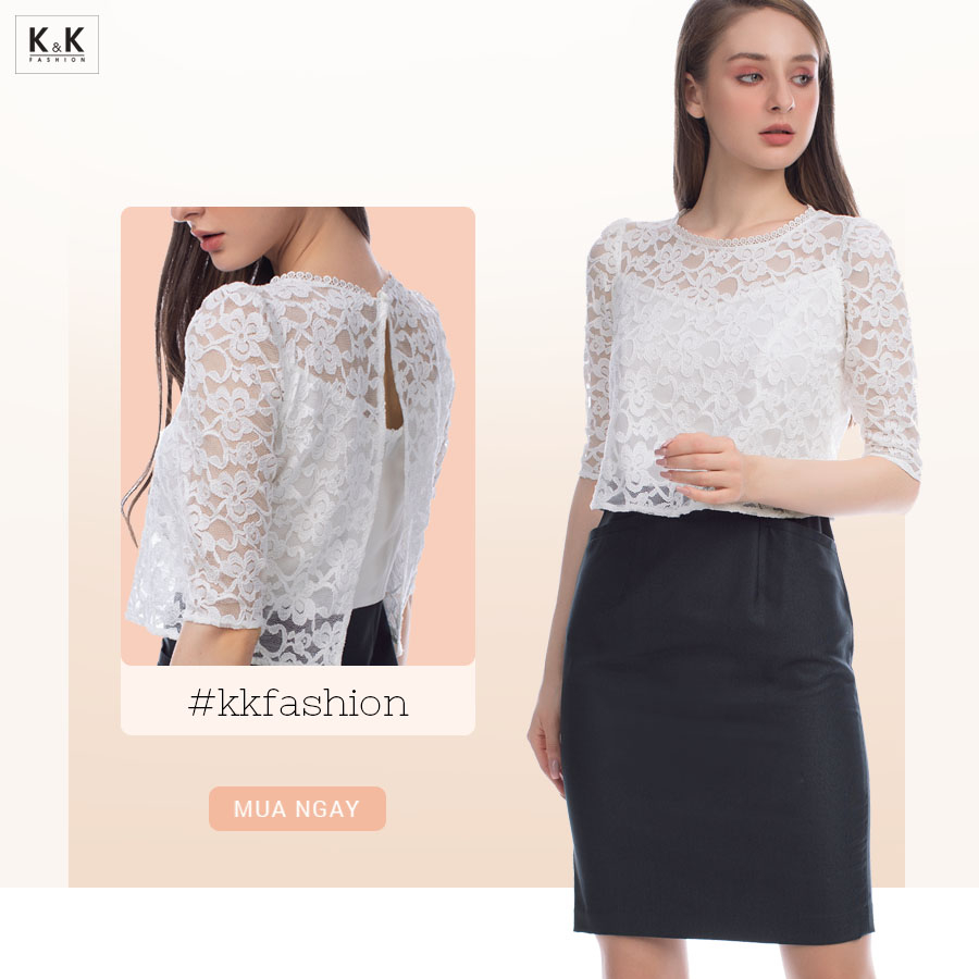 Đầm chữ A giả set áo ren chân váy KK95-04