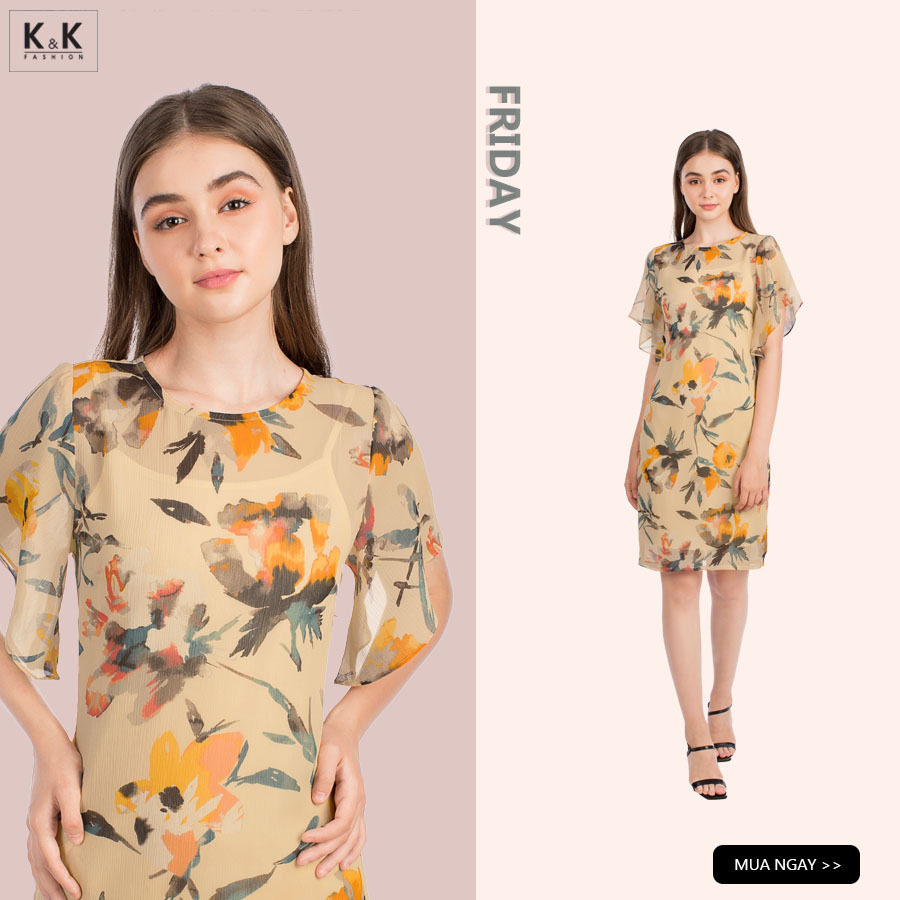 Đầm hoa dáng suông tay cánh tiên KK94-11