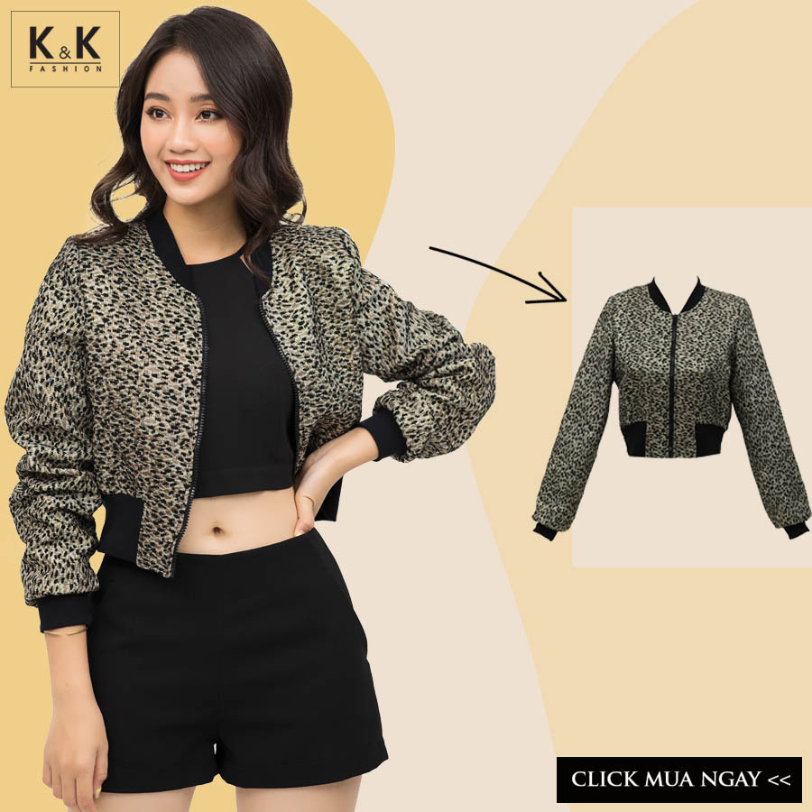Áo khoác bomber croptop họa tiết beo AK09-39