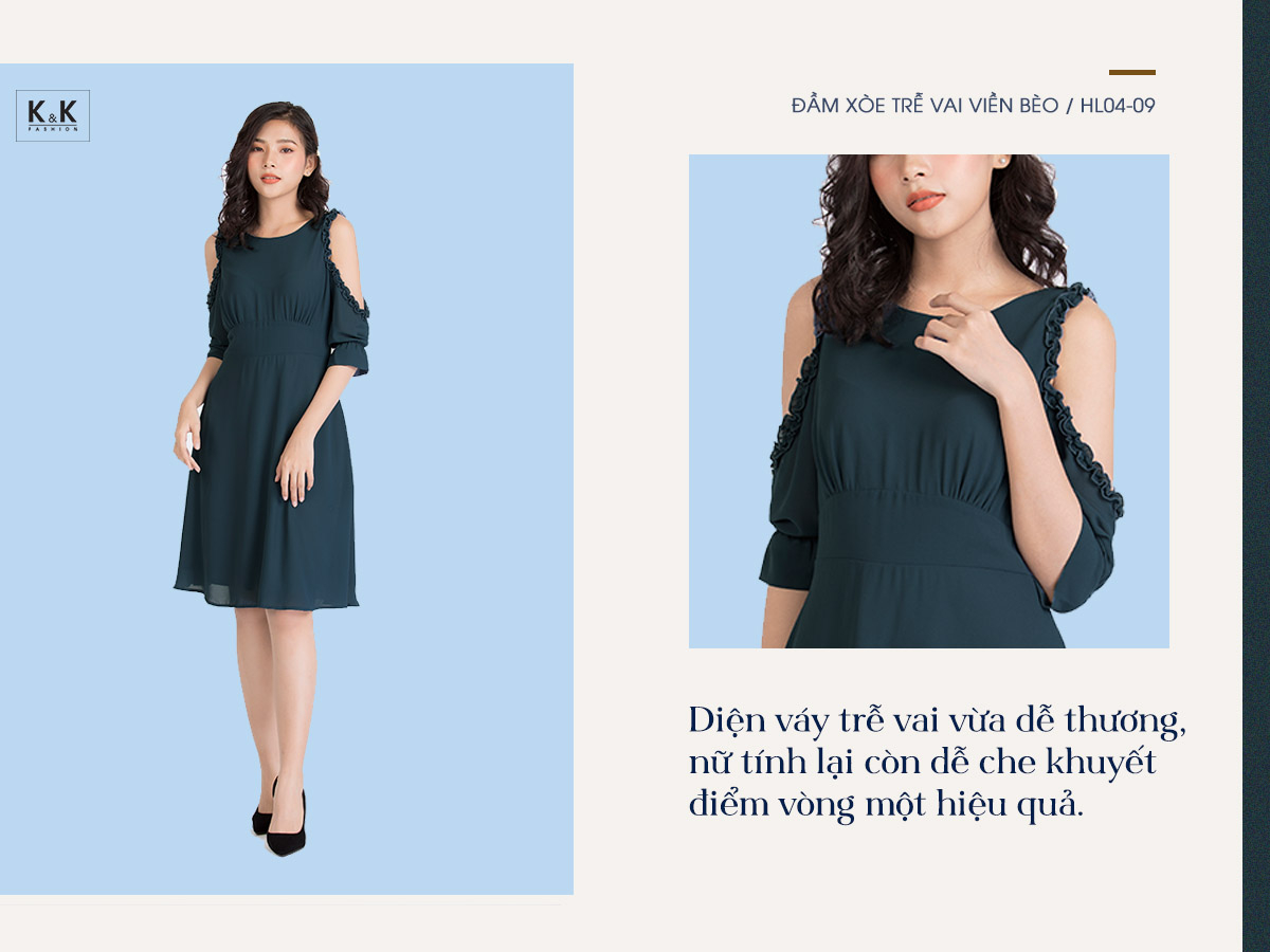 Đầm xòe trễ vai viền bèo HL04-09