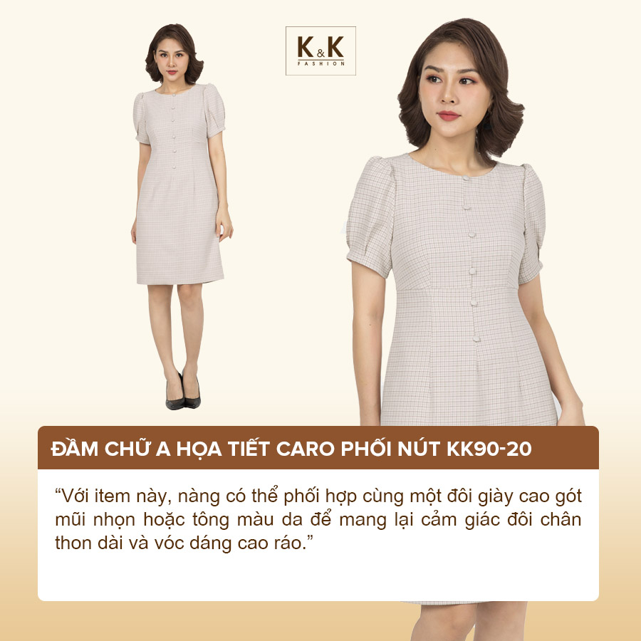 Đầm chữ A họa tiết caro phối nút KK90-20