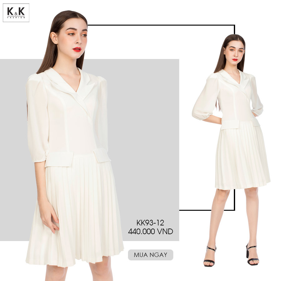 Đầm cổ đan-tông tay lửng xếp ly KK93-12