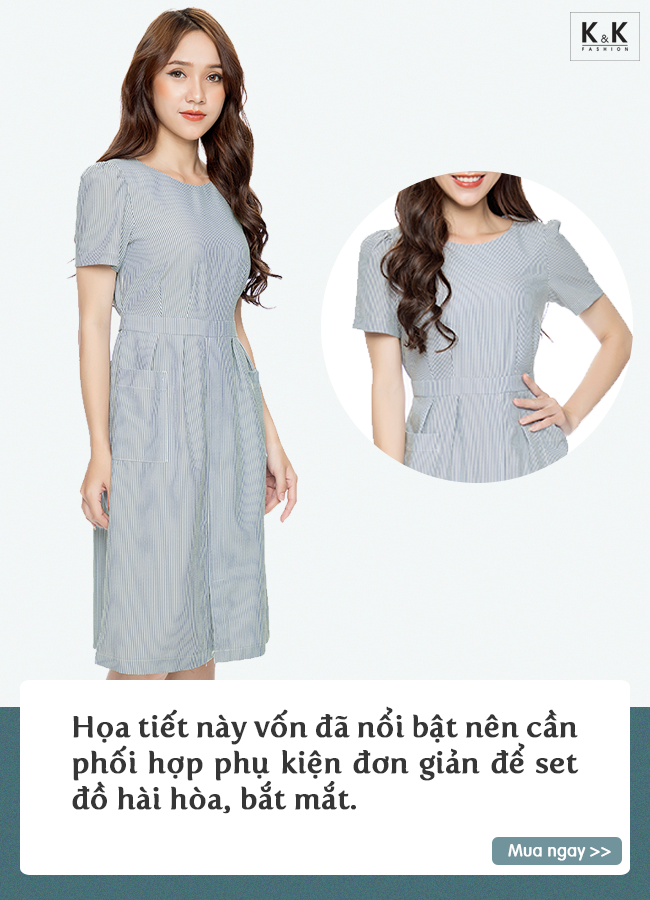 Đầm chữ A tay ngắn phối túi KK89-26