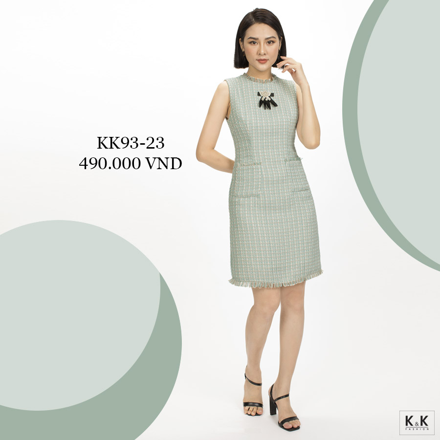 Đầm chữ A sát nách phối nơ KK93-23