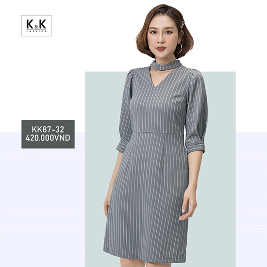 Đầm kẻ sọc form chữ A cut-out KK87-32