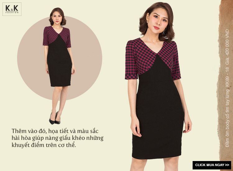 Đầm ôm body cổ tim tay lửng KK89-18