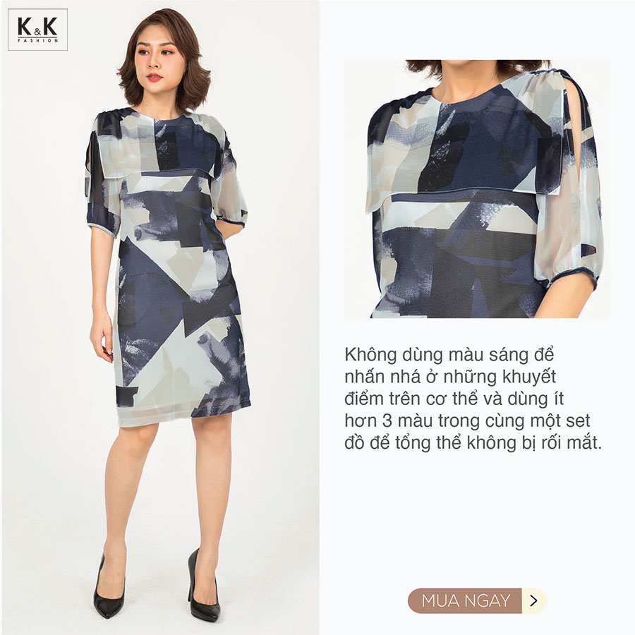 Đầm suông nhẹ họa tiết phối màu xẻ tay HL09-19