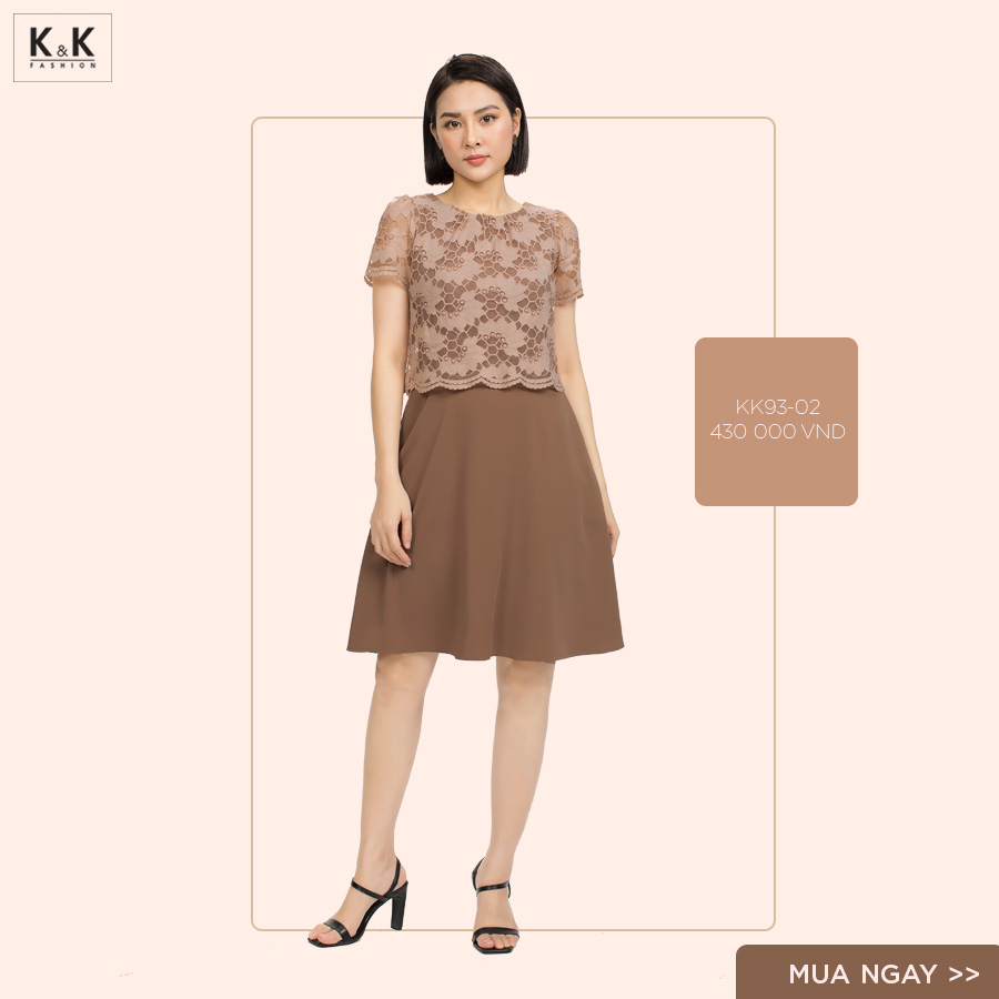 Đầm xòe phối ren cổ tròn KK93-02