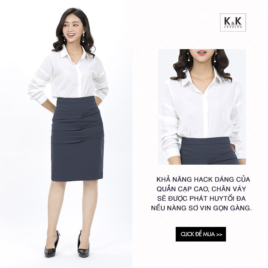 Chân váy bút chì xanh xám cách điệu CV01-25