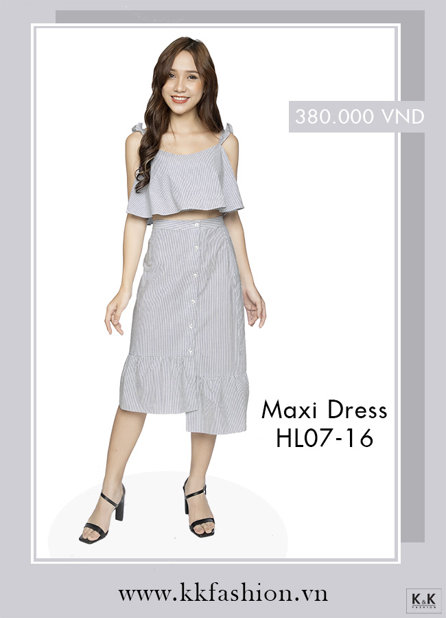 Set áo croptop hai dây và chân váy midi chữ A HL07-16