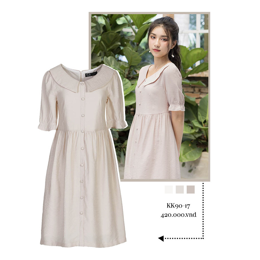 Đầm baby-doll cổ sen đính nút KK90-17