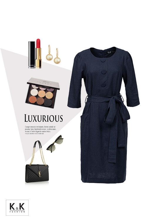 Đầm linen dáng suông phối nơ eo KK88-34