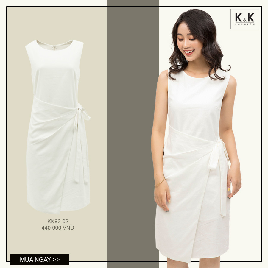 Đầm chữ A vạt chéo thắt nơ eo KK92-02