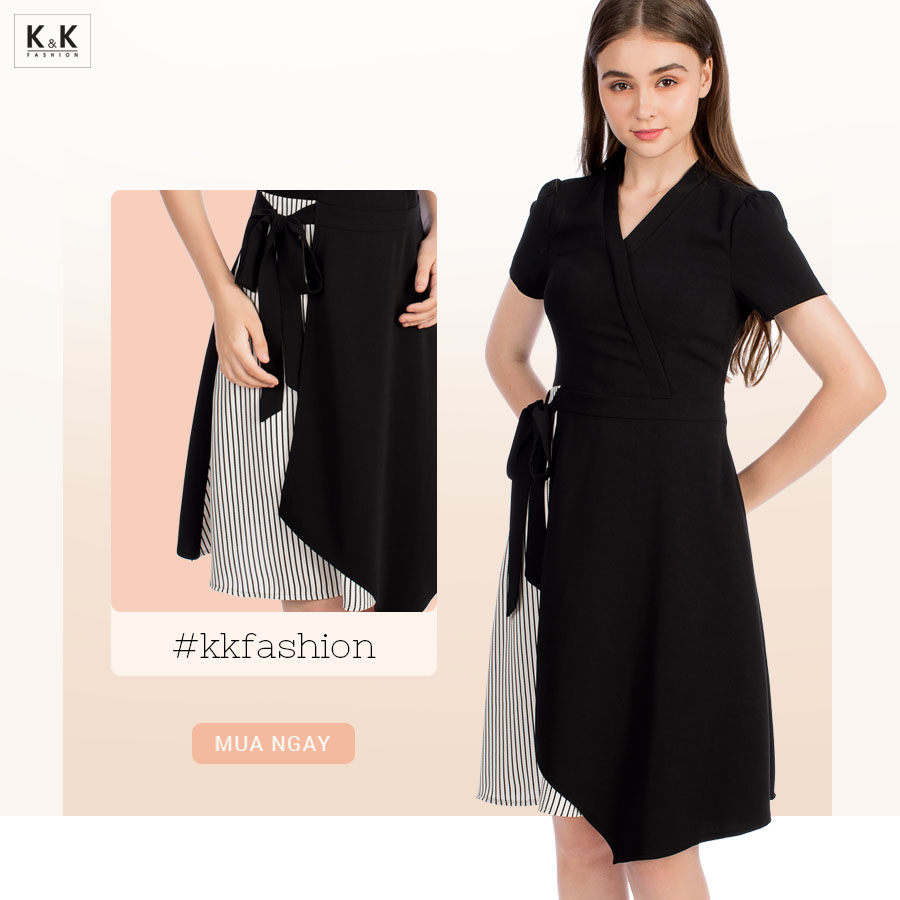 Đầm xòe cổ chữ V vạt đắp chéo  KK93-27
