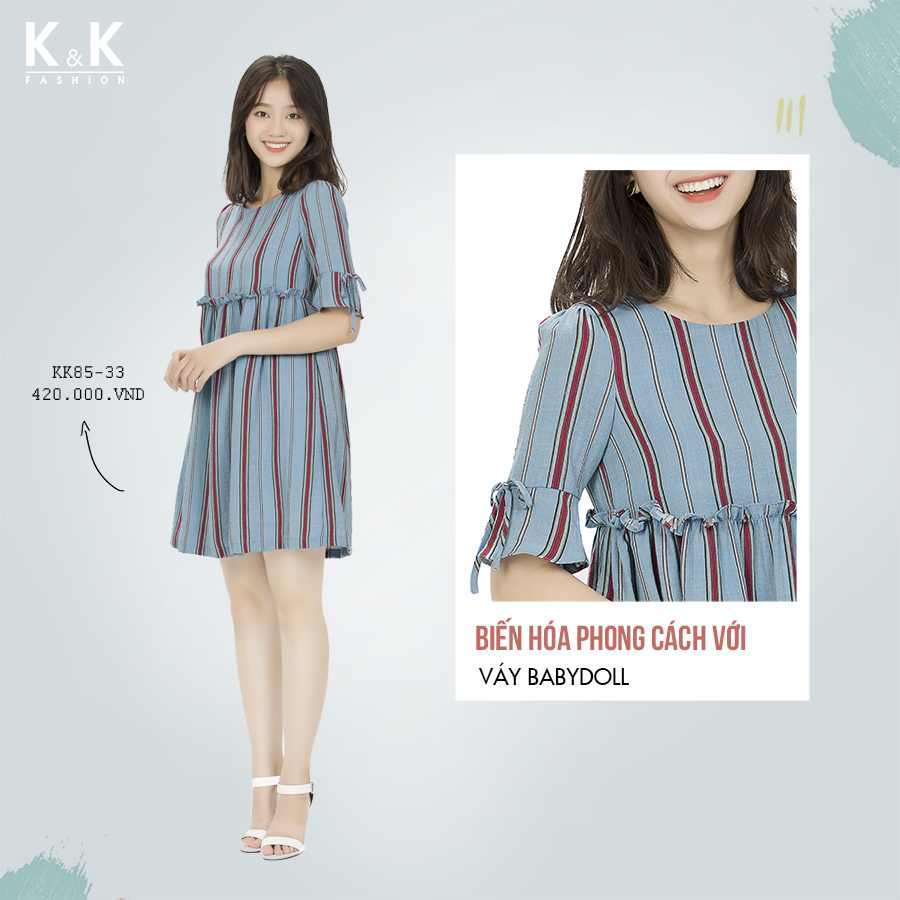 Đầm baby doll cổ tròn tay lửng KK85-33