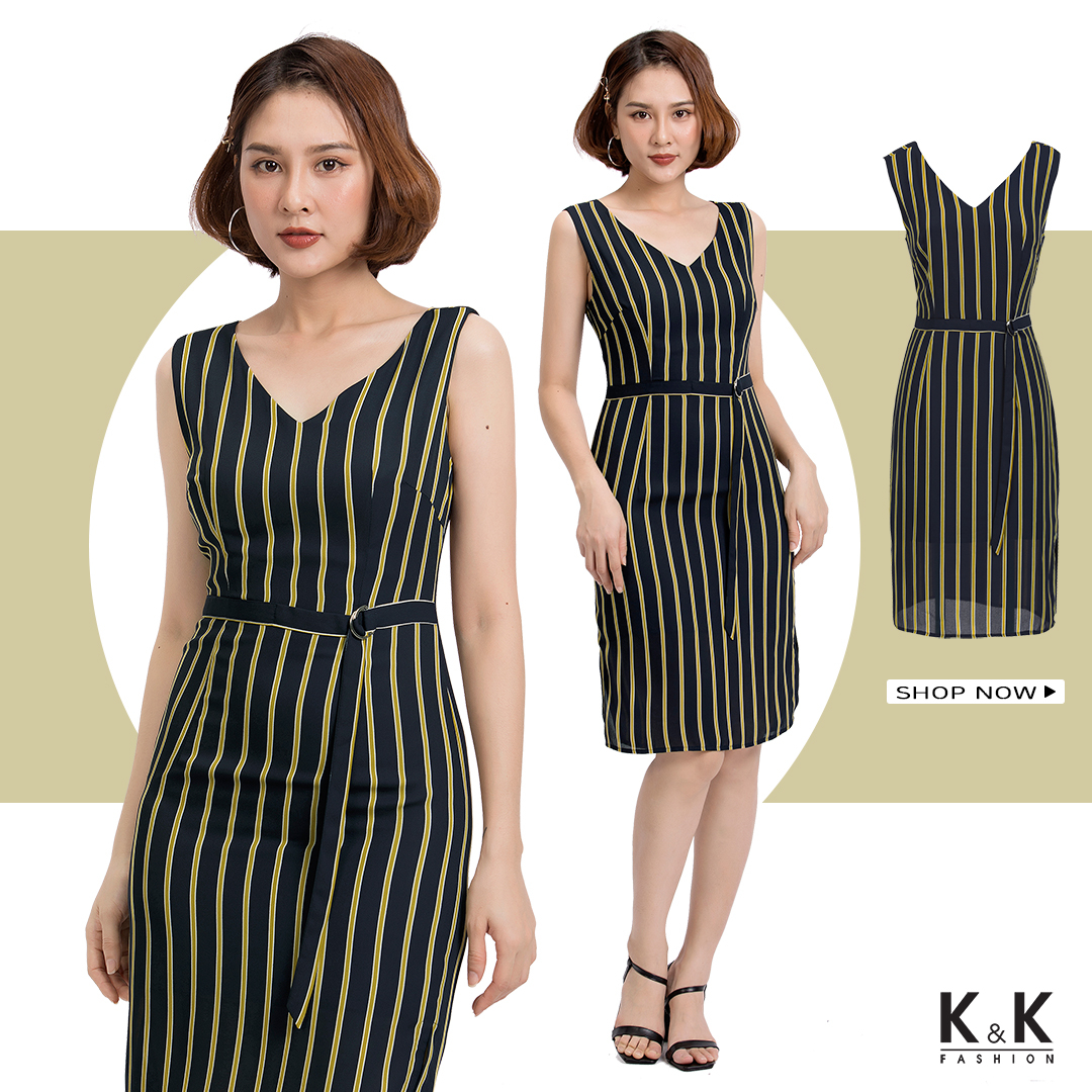 Đầm ôm sát nách họa tiết kẻ sọc KK88-35