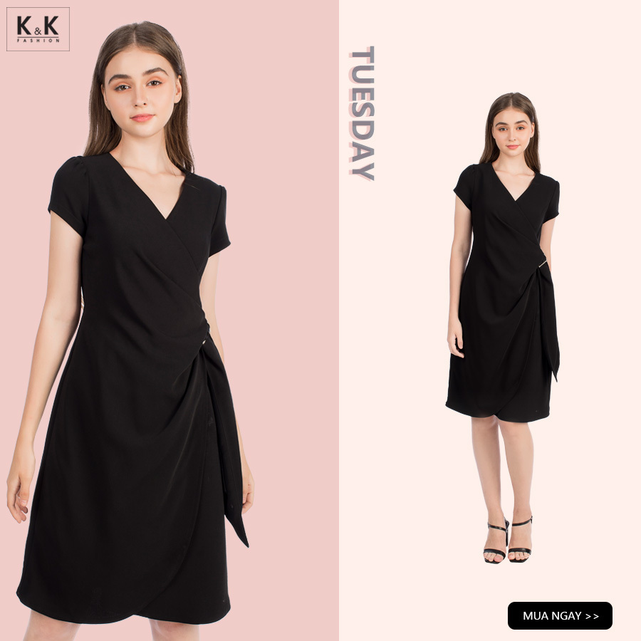 Đầm chữ A vạt chéo cổ tim KK94-15
