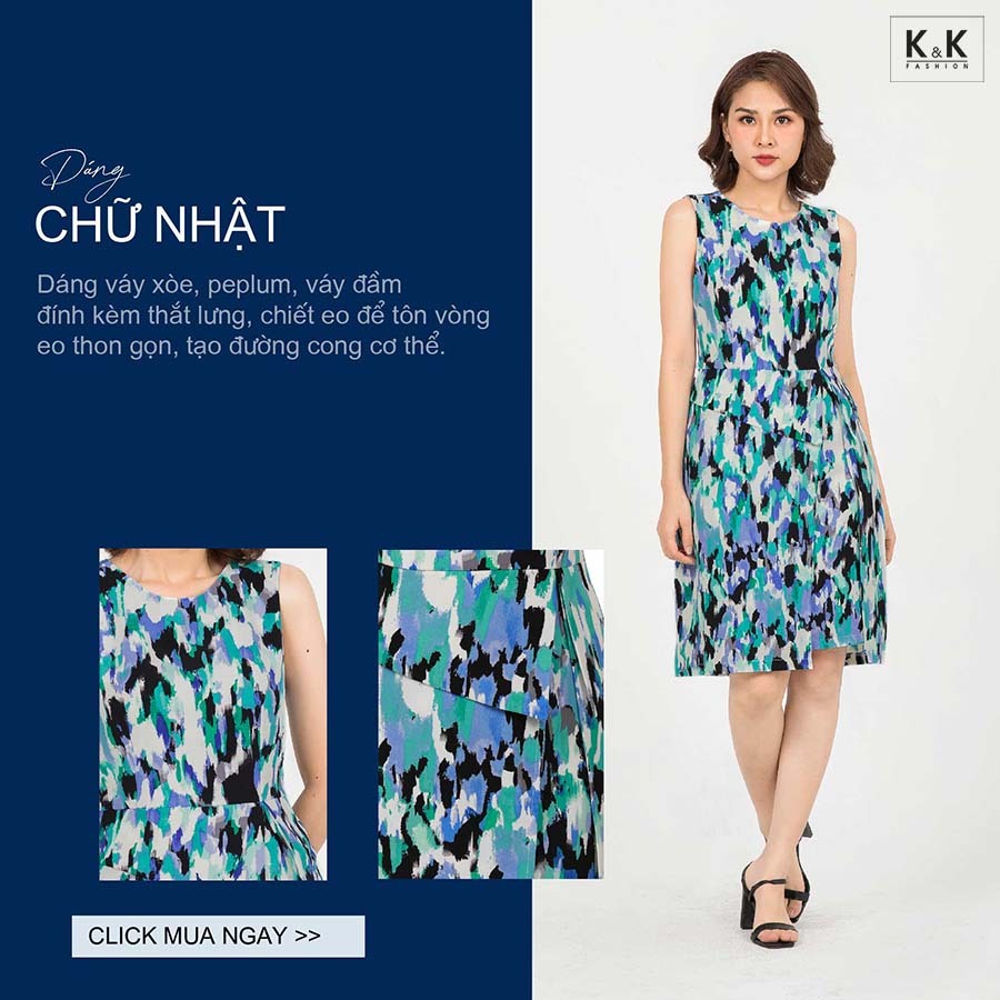 Đầm họa tiết peplum sát nách KK91-24