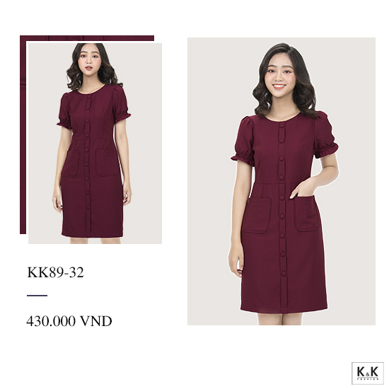 Đầm ôm phối nút cổ tròn KK89-32