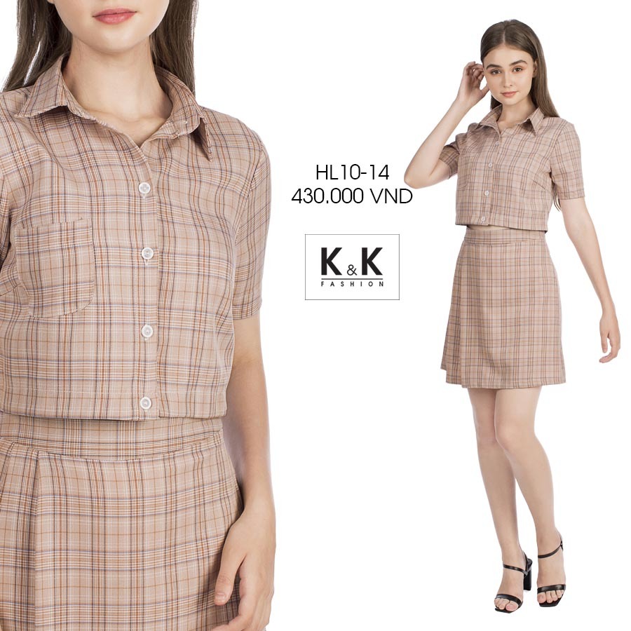Set áo sơ mi và chân váy chữ A xếp ly HL10-14