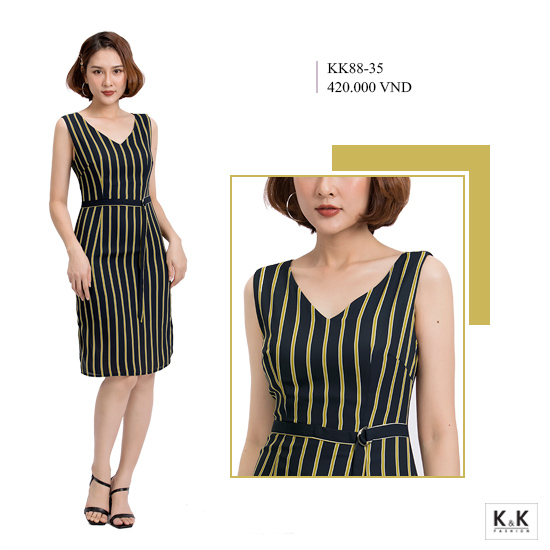 Đầm chữ A họa tiết sọc sát nách  KK88-35