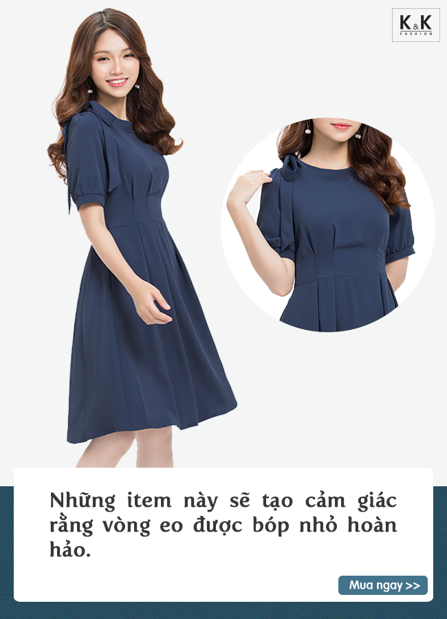 Đầm xòe xếp ly cổ tròn phối nơ vai KK89-02