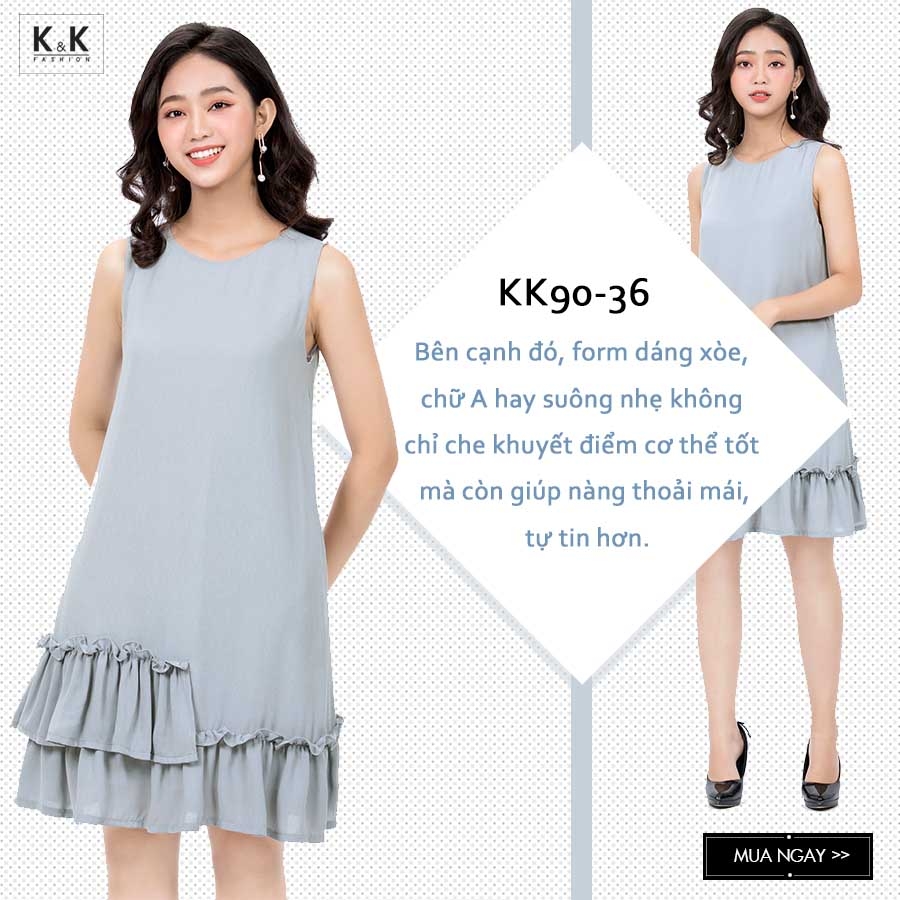 Đầm suông sát nách phối bèo KK90-36