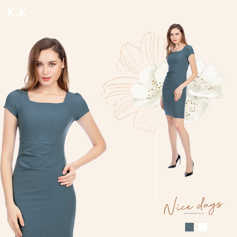 Đầm ôm body nhấn eo cổ vuông  KK95-32