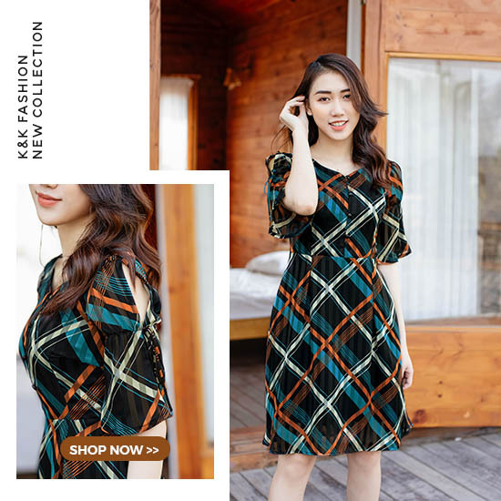 Đầm xòe cổ tim tay lửng KK95-15