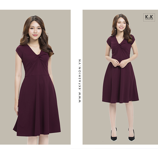 Đầm xòe cổ tim xoắn cách điệu KK90-13