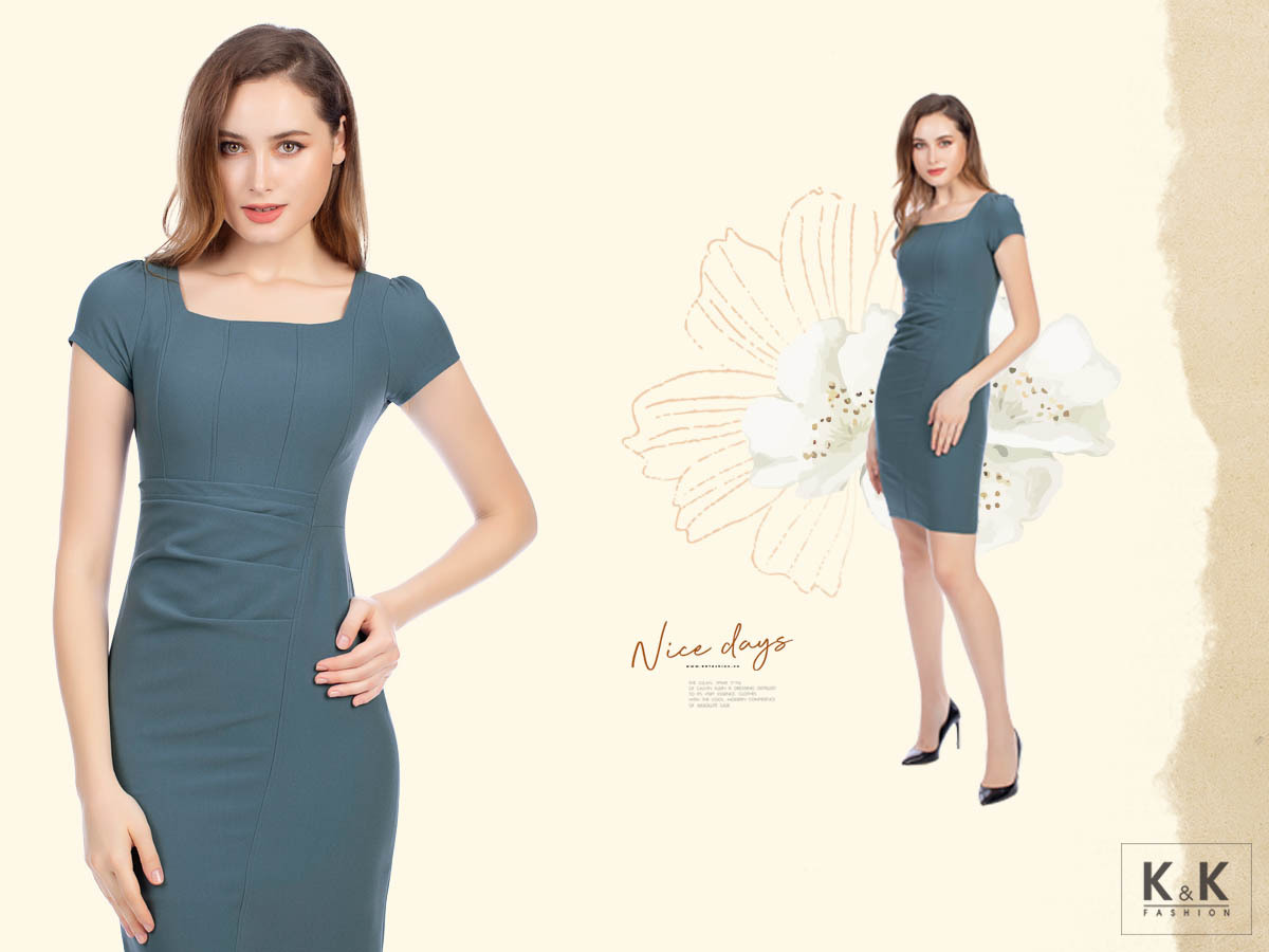 Đầm ôm body nhấn eo cổ vuông KK95-32