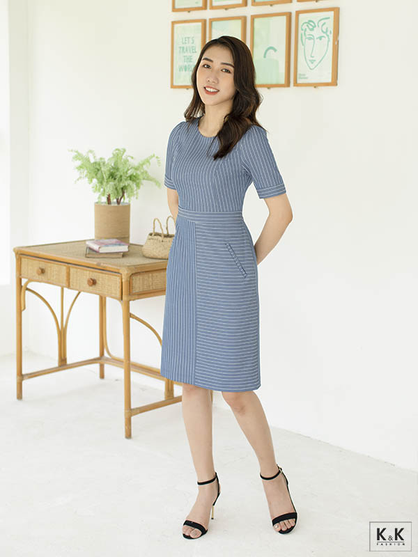 Đầm sọc ôm body cổ tròn tay ngắn KK95-20