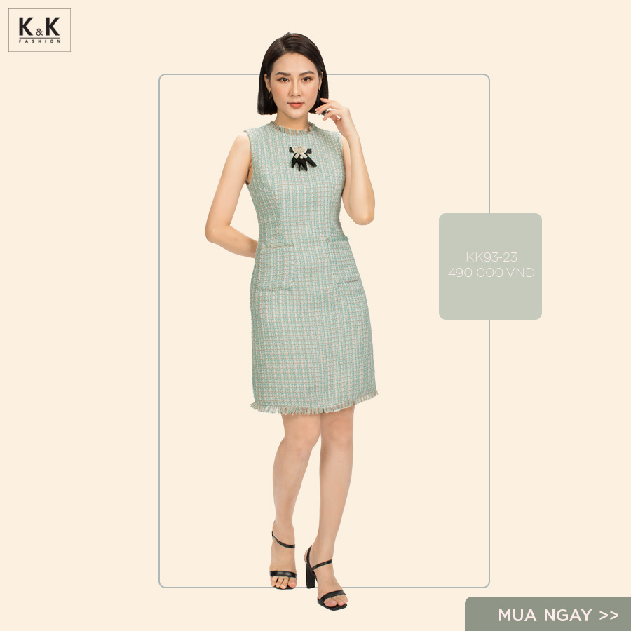 Đầm chữ A sát nách phối nơ KK93-23