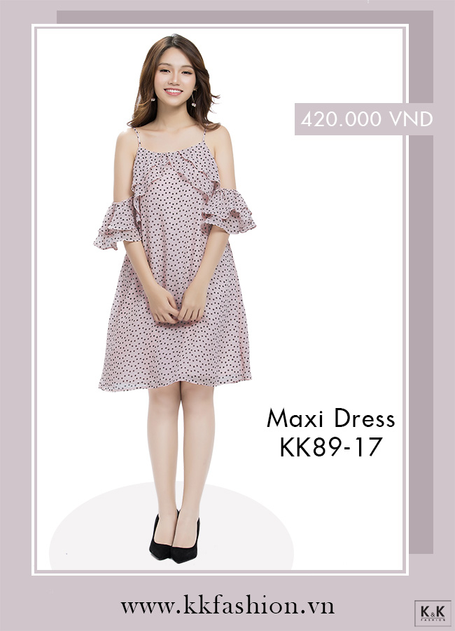 Đầm suông 2 dây rớt vai phối bèo KK89-17