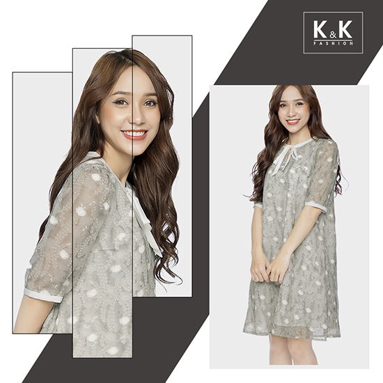 Đầm suông họa tiết tay lỡ phối nơ  KK87-26