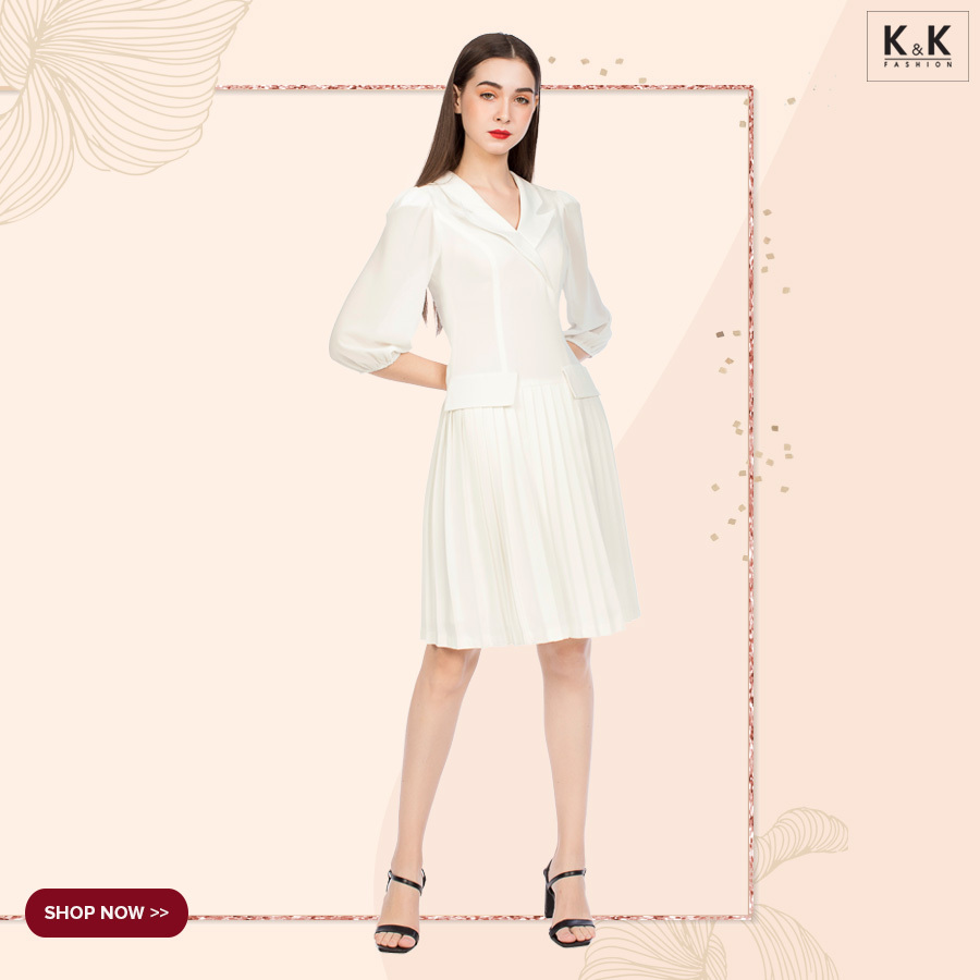 Đầm cổ đan-tông tay lửng xếp ly KK93-12